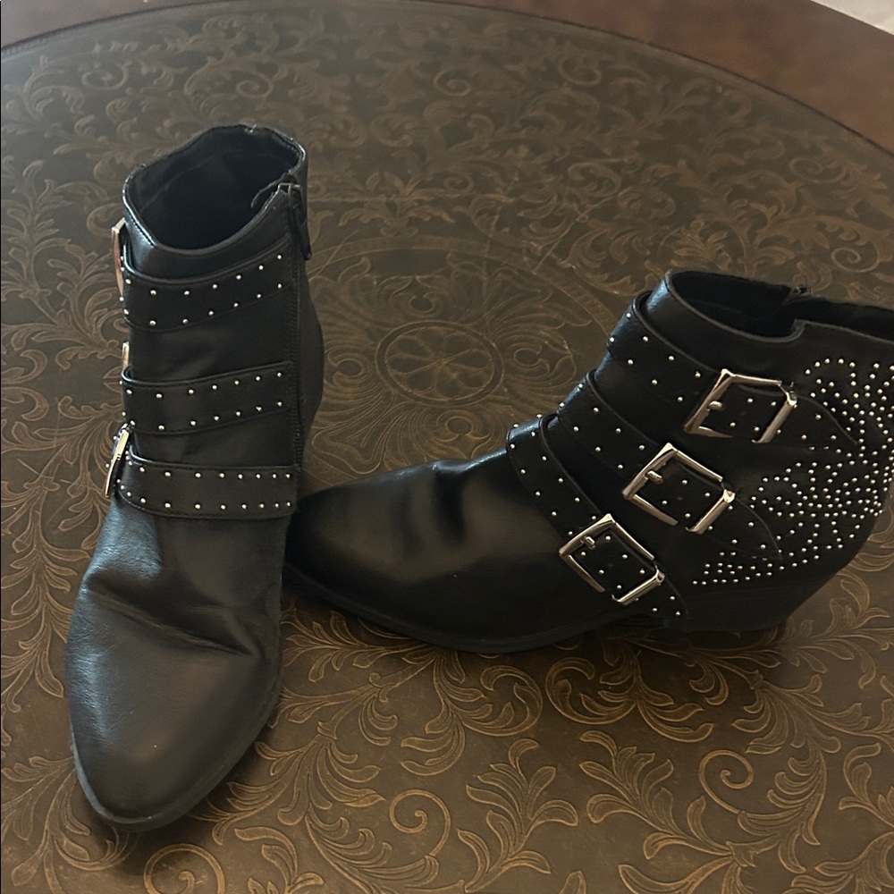 Indigo Black Studded Ankle Boots